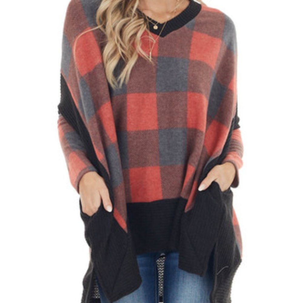 Buffalo Plaid Oversized Dolman Sleeve Top Size XL